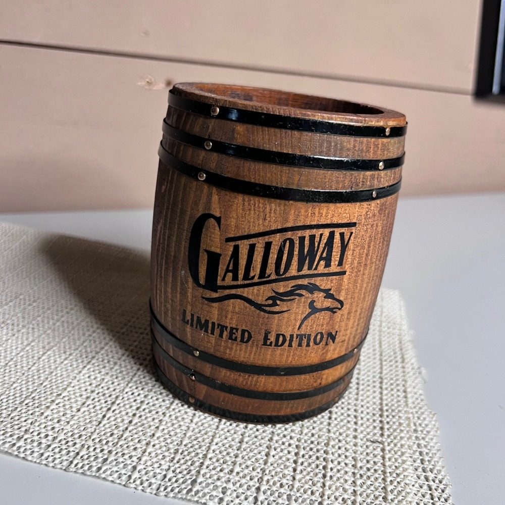 Galloway Limited Edition Wooden Barrel Pencil Cup Desk Organizer Horse Decor 5"